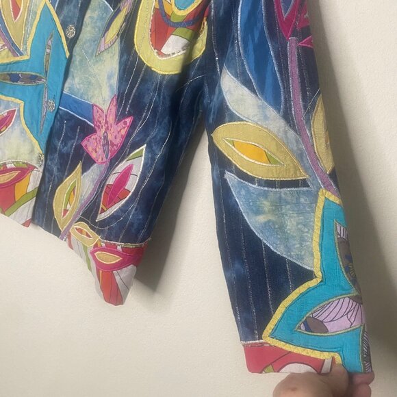 Drapers & Damons Floral Embroidered Jacket Womens Size L Lined Button Down Long - Picture 5 of 11